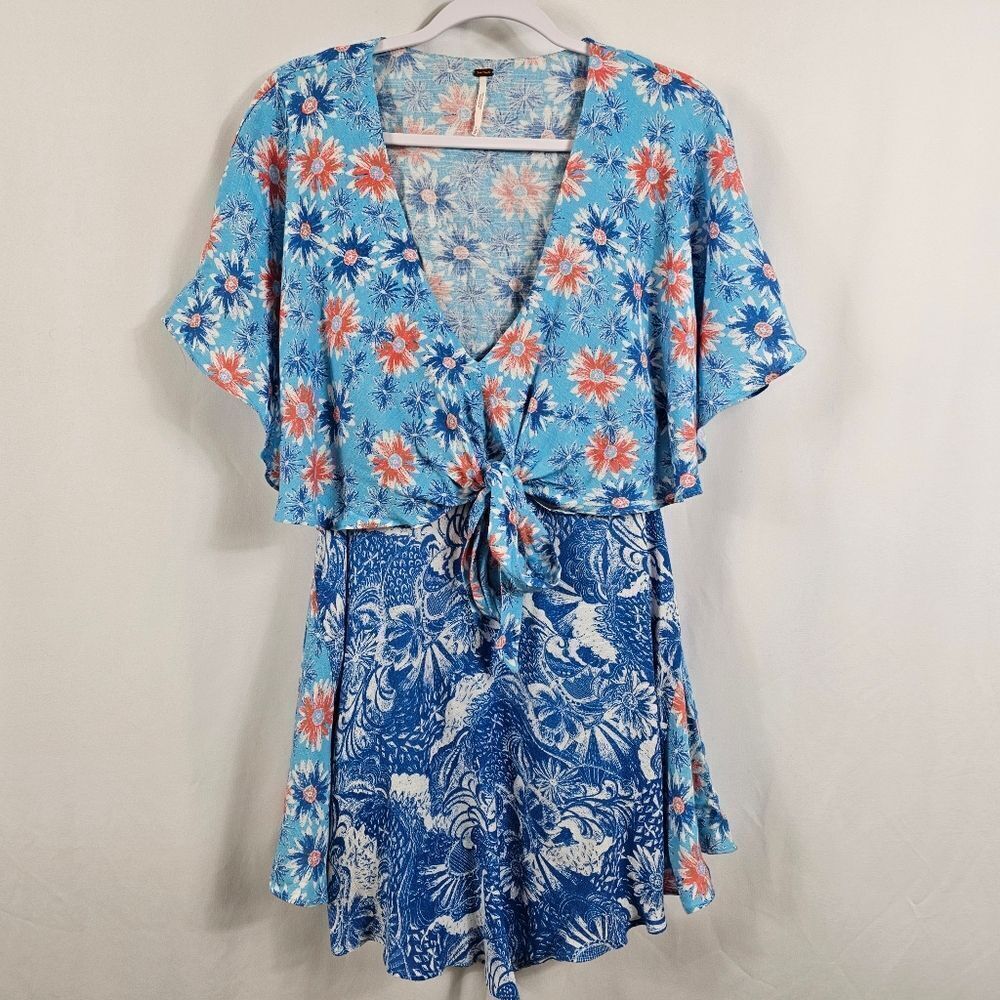 Free People Dark Star Cutout Dress in Blue Floral - Size S
